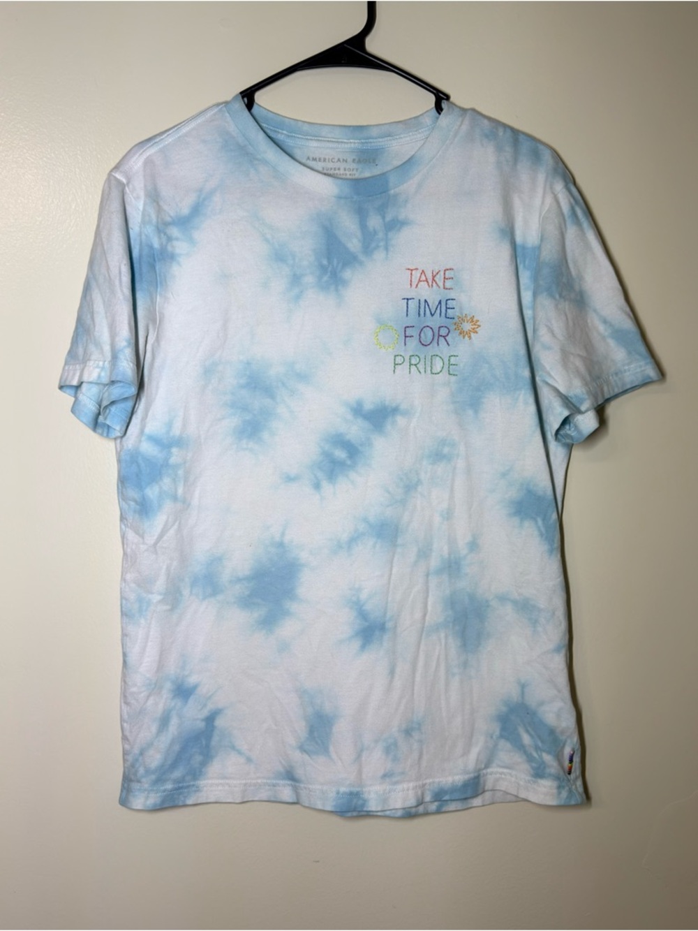 American Eagle Outfitters Light Blue Tie-Dye ‘Take Time for Pride' Tee